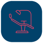An icon of a dental chair on a blue background for home use.